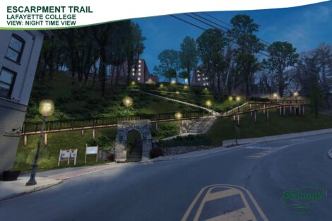 College Hill escarpment trail rendering - nighttime view